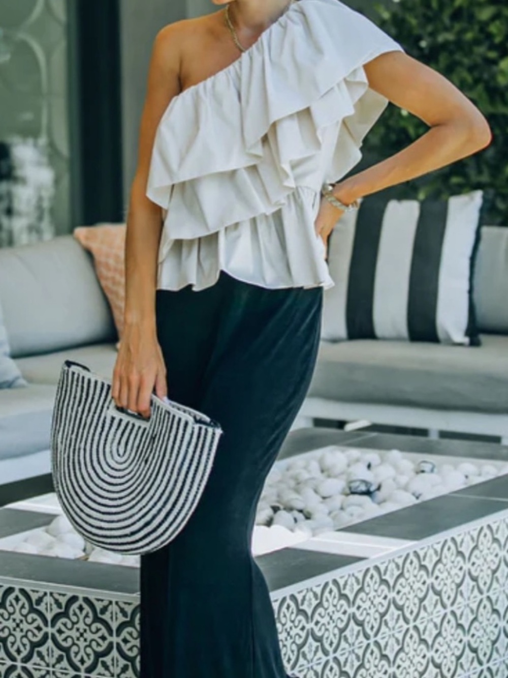 Endless Rose White One-Shoulder Ruffle Tank